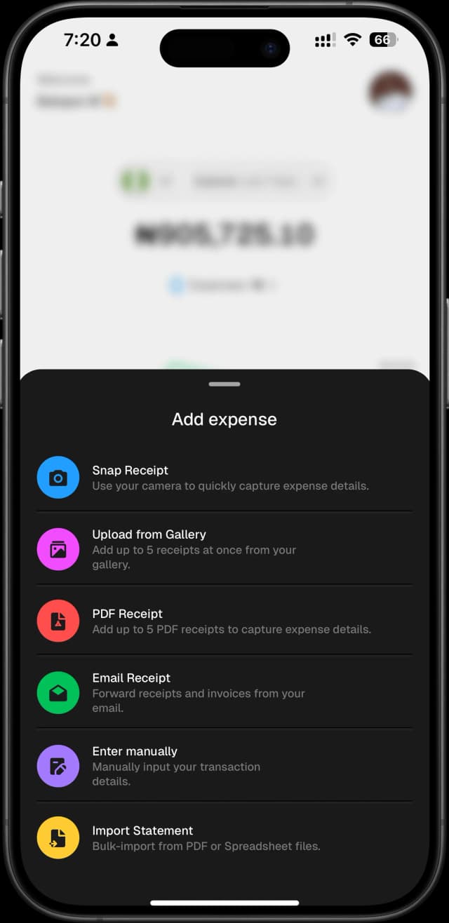Multiple Options to add expenses