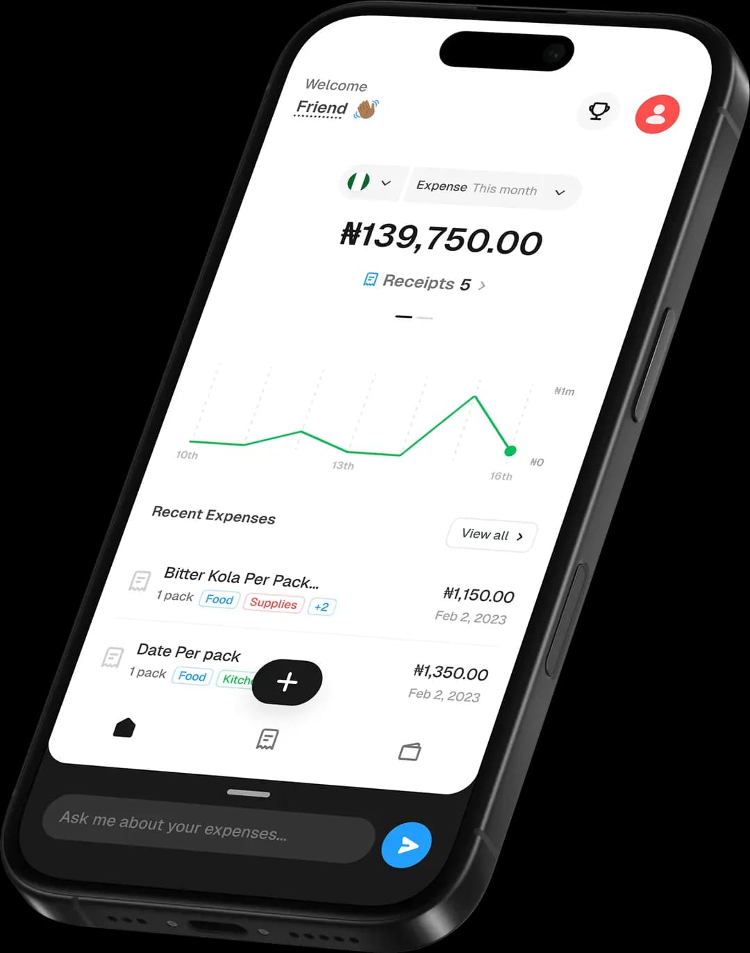 Expense AI app mockup